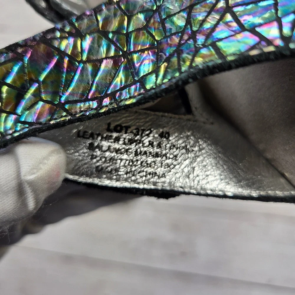 Alegria Loti Wedge Sandals Women 40 Multicolor Holographic Mosaic Leather Straps